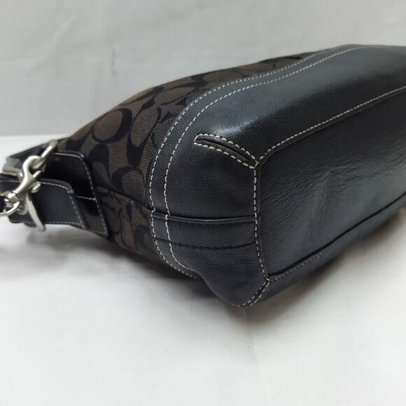 Coach Signature Black Canvas Leather Trim Zipper Closure Hobo Shoulder Bag - Picture 14 of 16